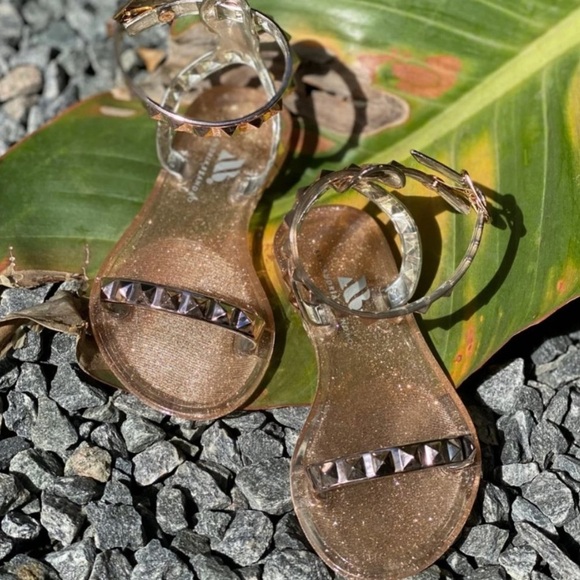 Alexandria Brandao Aria Rose Gold Clear Glitter Jelly Studded Sandals Size 6 - Picture 5 of 7